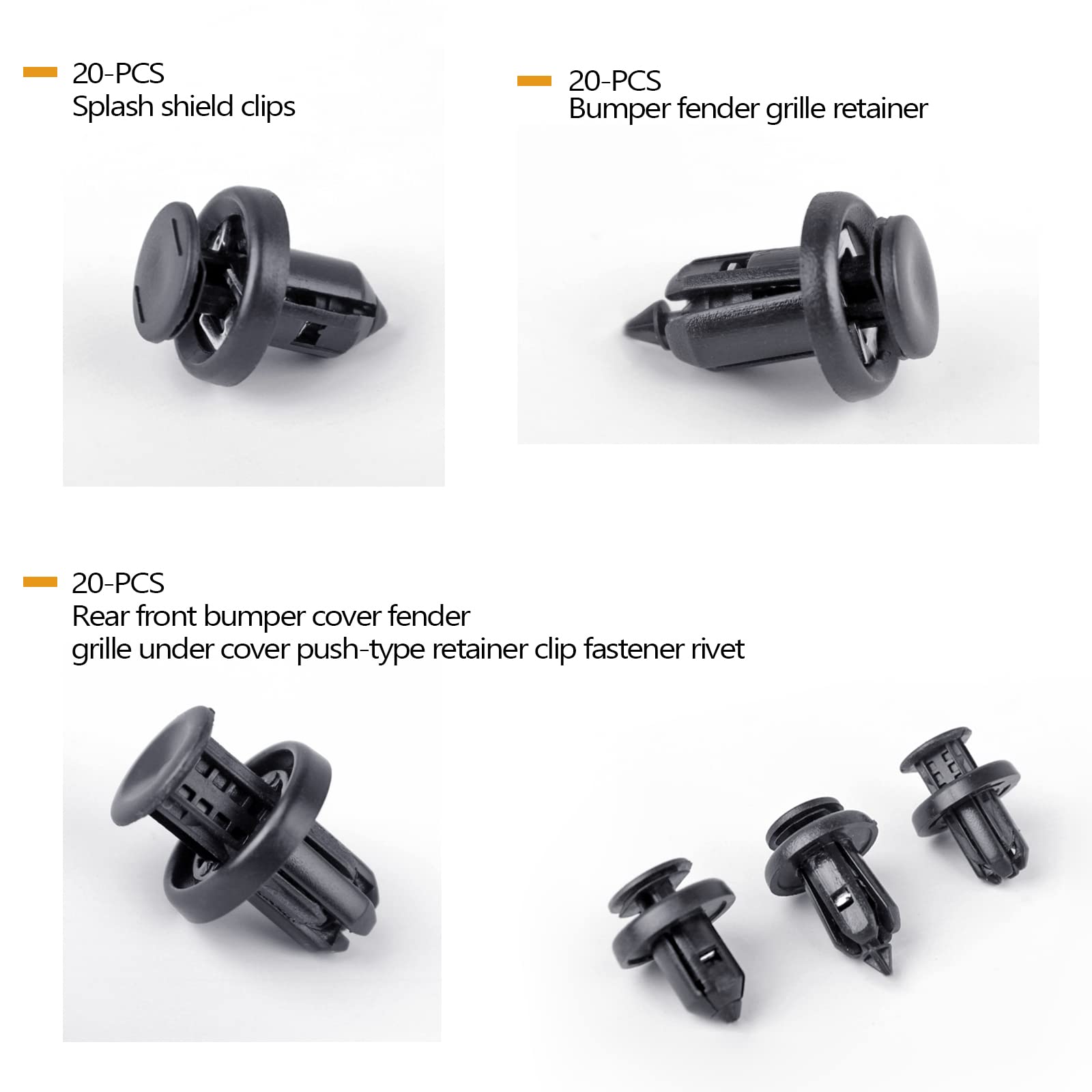 Xislet 6 in 1 Fender Liner Retainer Clips 90682-SEA-003, Front Bumper Fastener 91512-SX0-003, Push-Type Plastic Rivet 91505-S9A-