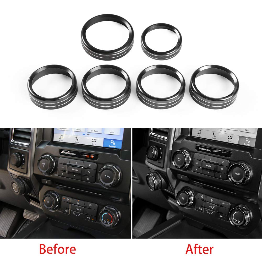 for F150 Air Conditioner Switch & Trailer & 4WD & VOL Knob Button Trim for Ford F150 XLT 2016 2017 2018 2019, Black Aluminum, 6p