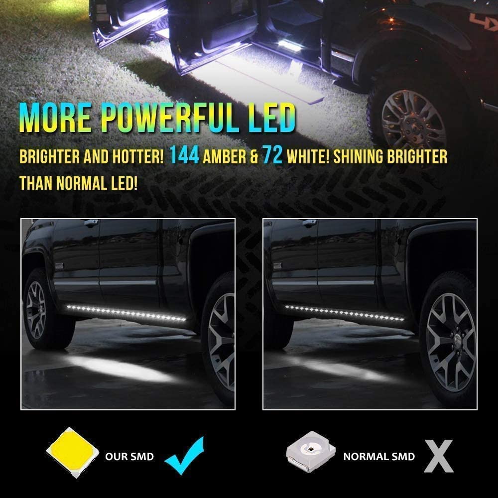 Opl5 2Pcs Truck Led Running Board Lights Sequential Amber Side Marker Light 70 Inch Emergency Extended Crew Cab 216 Leds Waterpr