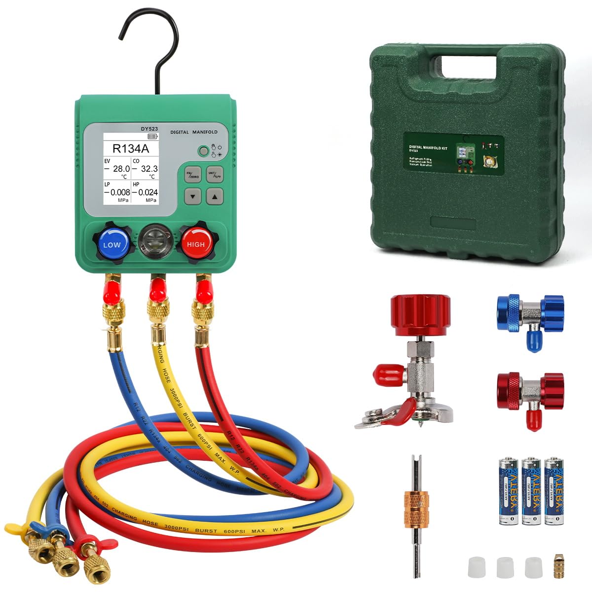 CMTOOL Digital HVAC Gauges Set, 92 Refrigerants, Digital Manifold Gauge Set, Pressure and Vacuum Test, HVAC Tools with 3 Hoses, 