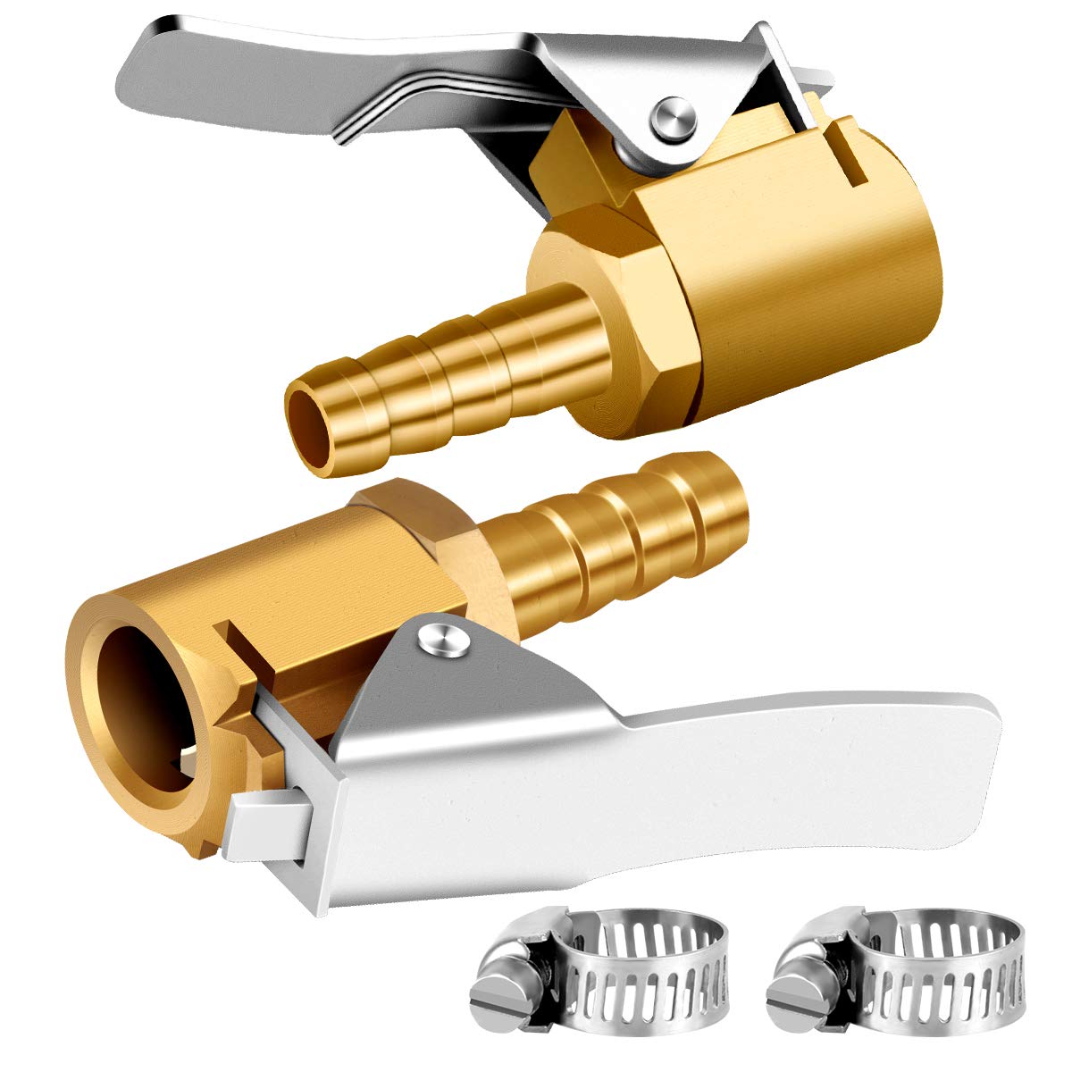 LUMITECO 1/4 Brass tire inflator Lock on air Chuck,Mini air Compressor Portable tire inflator tire Chuck Hose end with Barb Conn