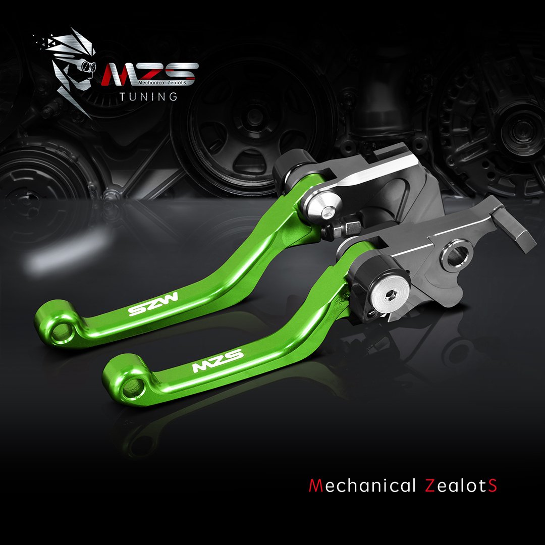 Mzs Green Dirt Bike Brake Clutch Levers Pivot Adjustable Cnc Compatible With Klx125 10-16 / Klx250 Klx250S Klx250Sf 08-20 / Klx2