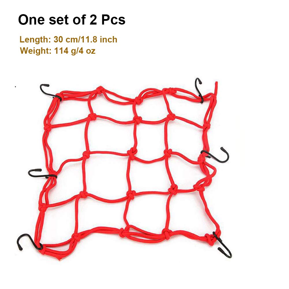 2 Pcs Cargo Net,11.8 Inch X11.8 Inch Elastic Rack Storage Net With 6 Adjustable Hooks For Bike Bicycle Motorcycle (Red)