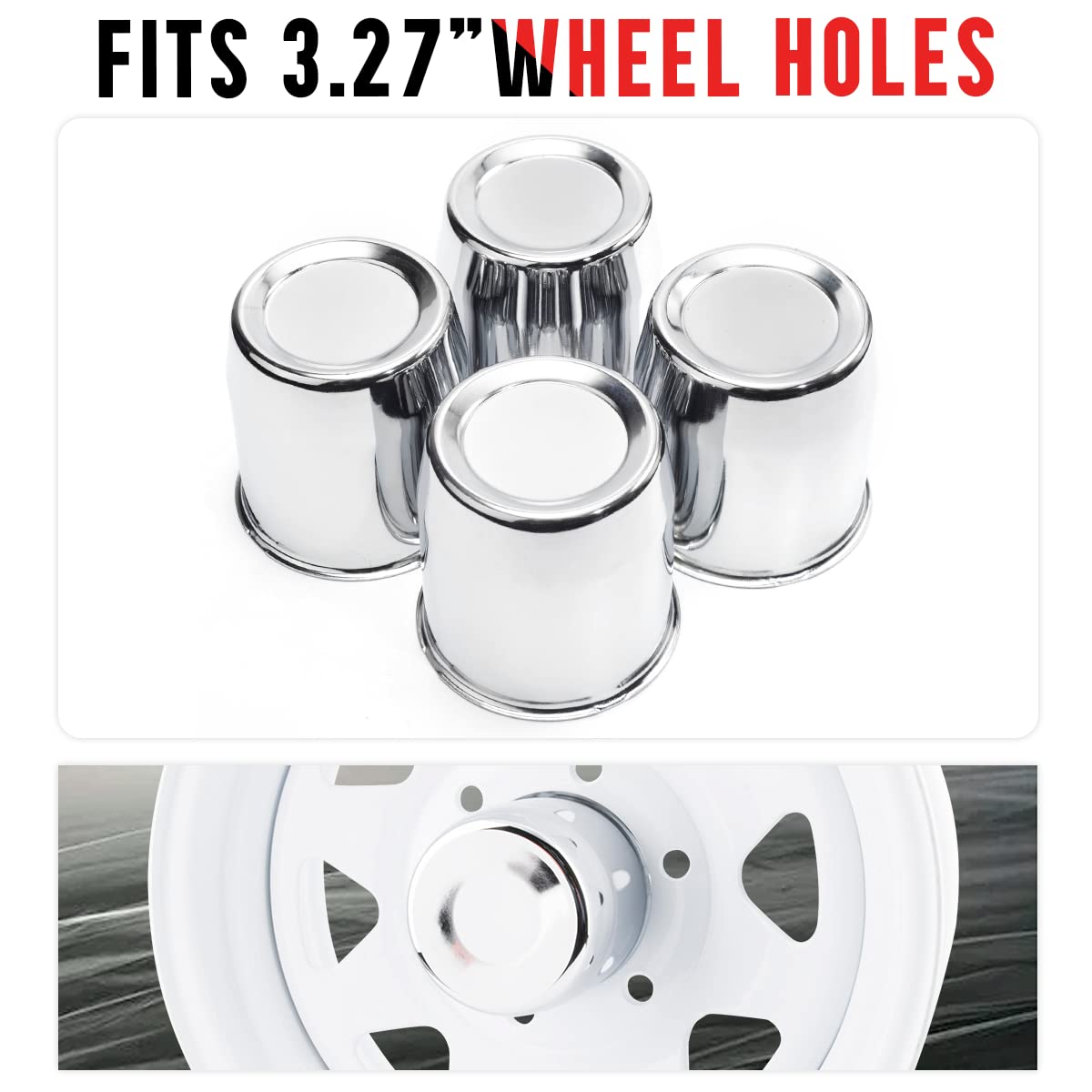 Rtrhinotuning 3.27'' Hub 3.54'' H Push Through Center Caps Chrome For 3.27In Trailers Trucks Wheel Centre Bore 4Pcs Wheel Center