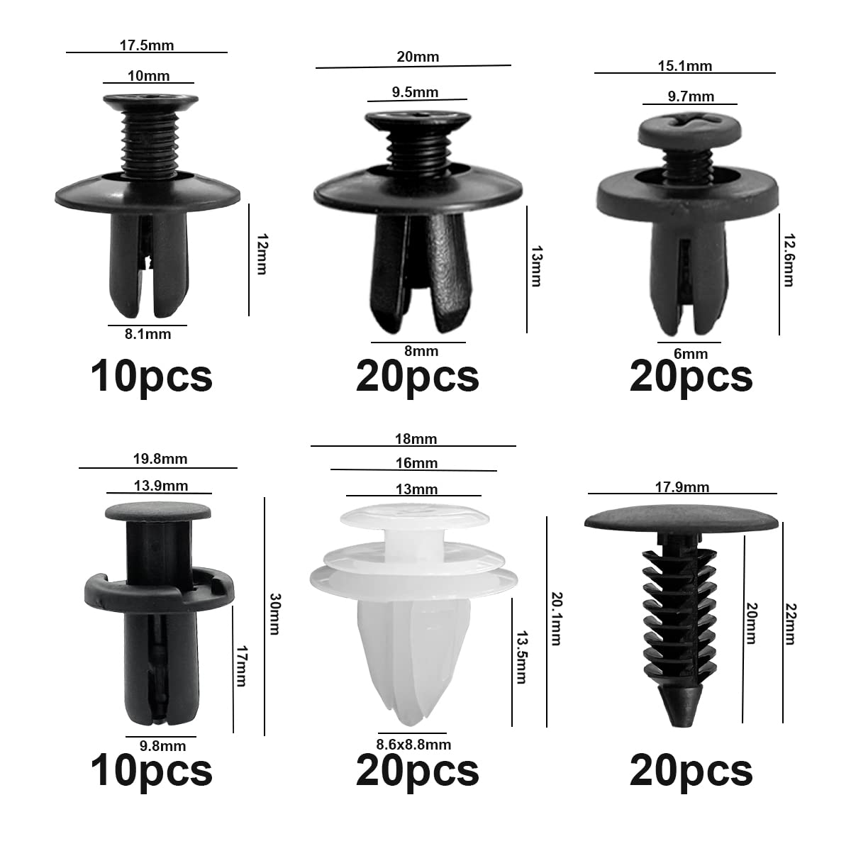 100PCS 6 Sizes Car Retainer Clips Set, Auto Door Trim Panel Clips, Bumper Push Rivet Clips with Storage Box, Expansion Screws Re