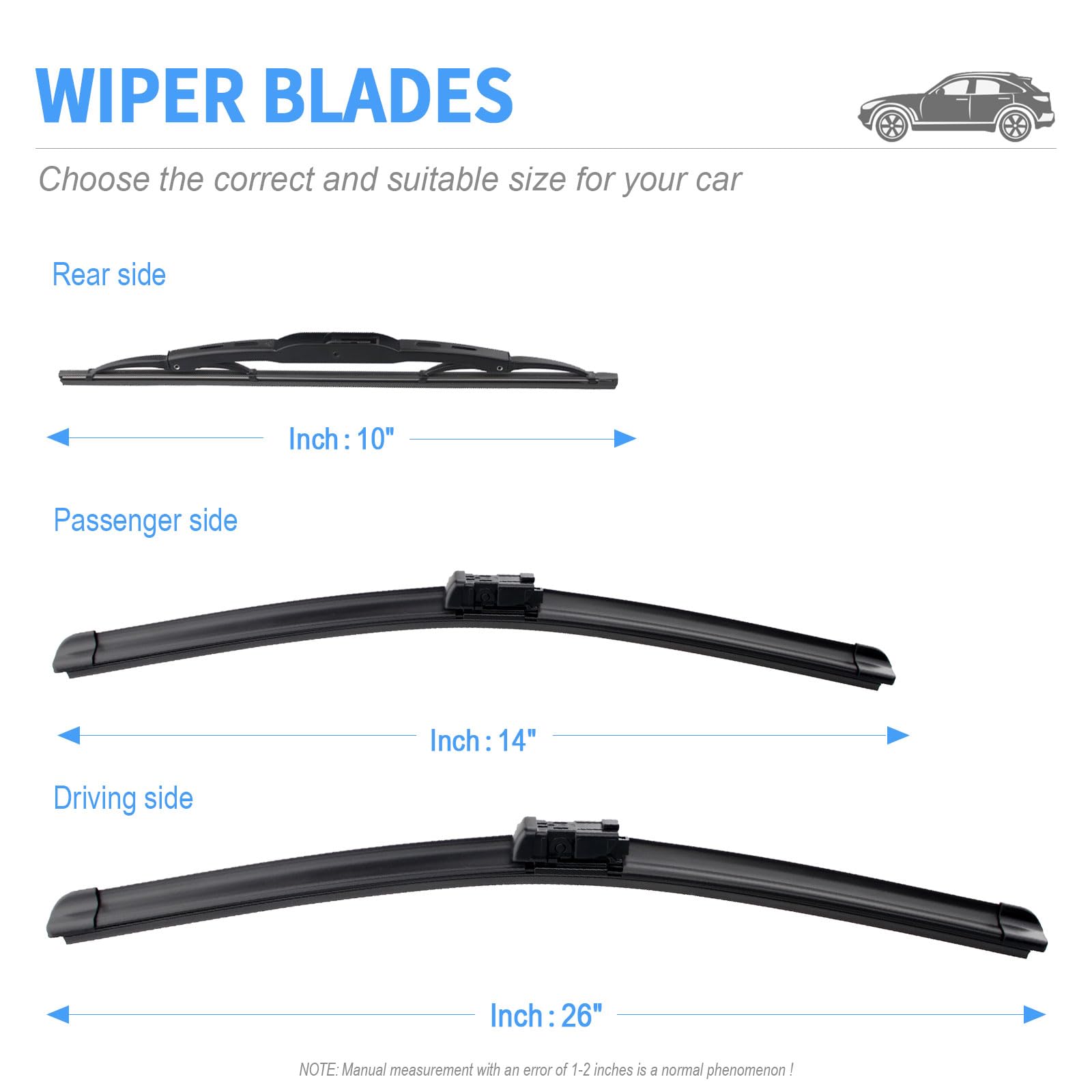 Gavimnal 26''+14''+10'' Silicone Wiper Blades Replacement For Chevrolet Trax 2015-2021,All-Season Front Rear Windshield Wiper Bl