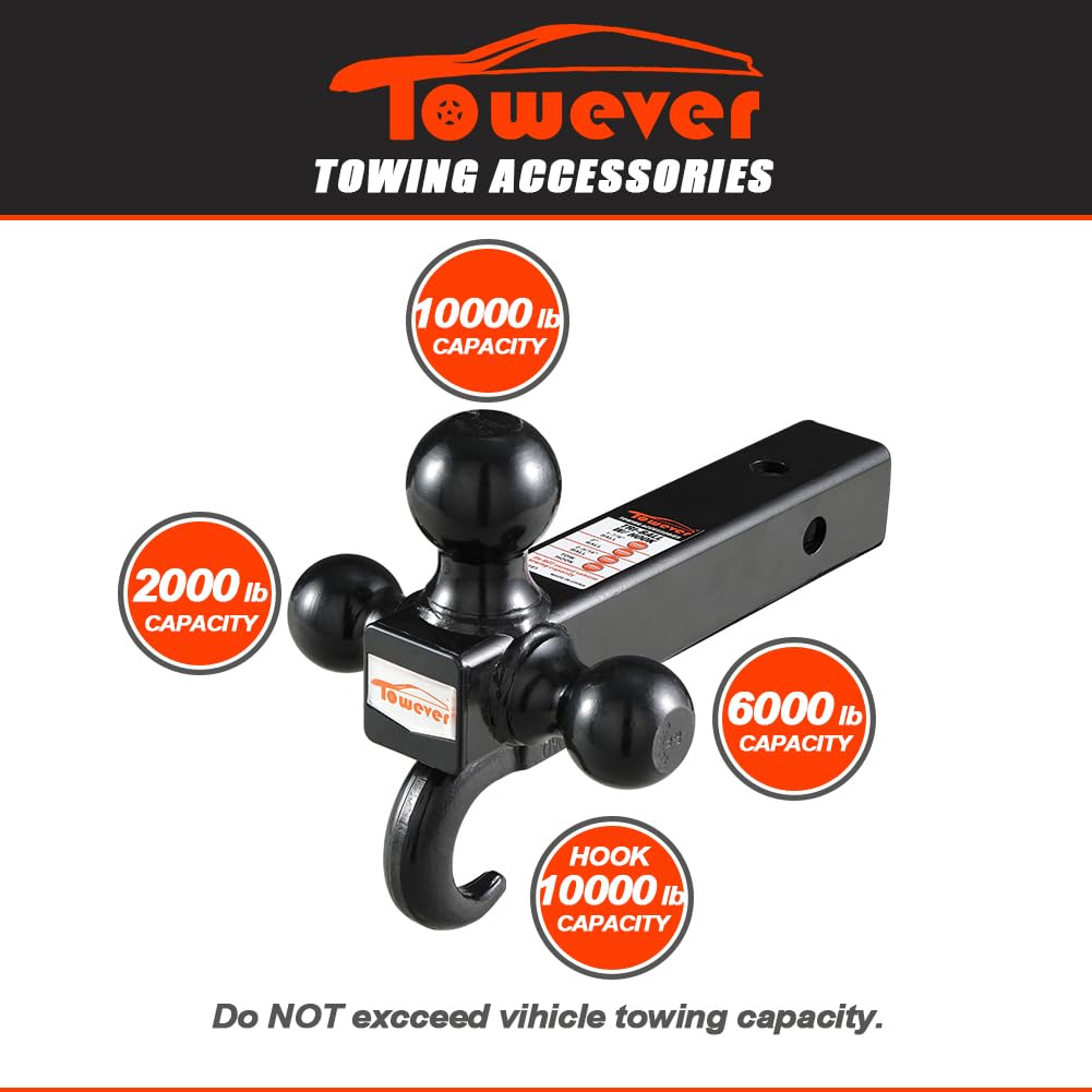 Towever 84181 Towever Class 3/4 Trailer Hitch 2 Inch Ball Hitch With Hook (Black, Hollow Shank), For Pickup Truck Tow Hitch Receiver