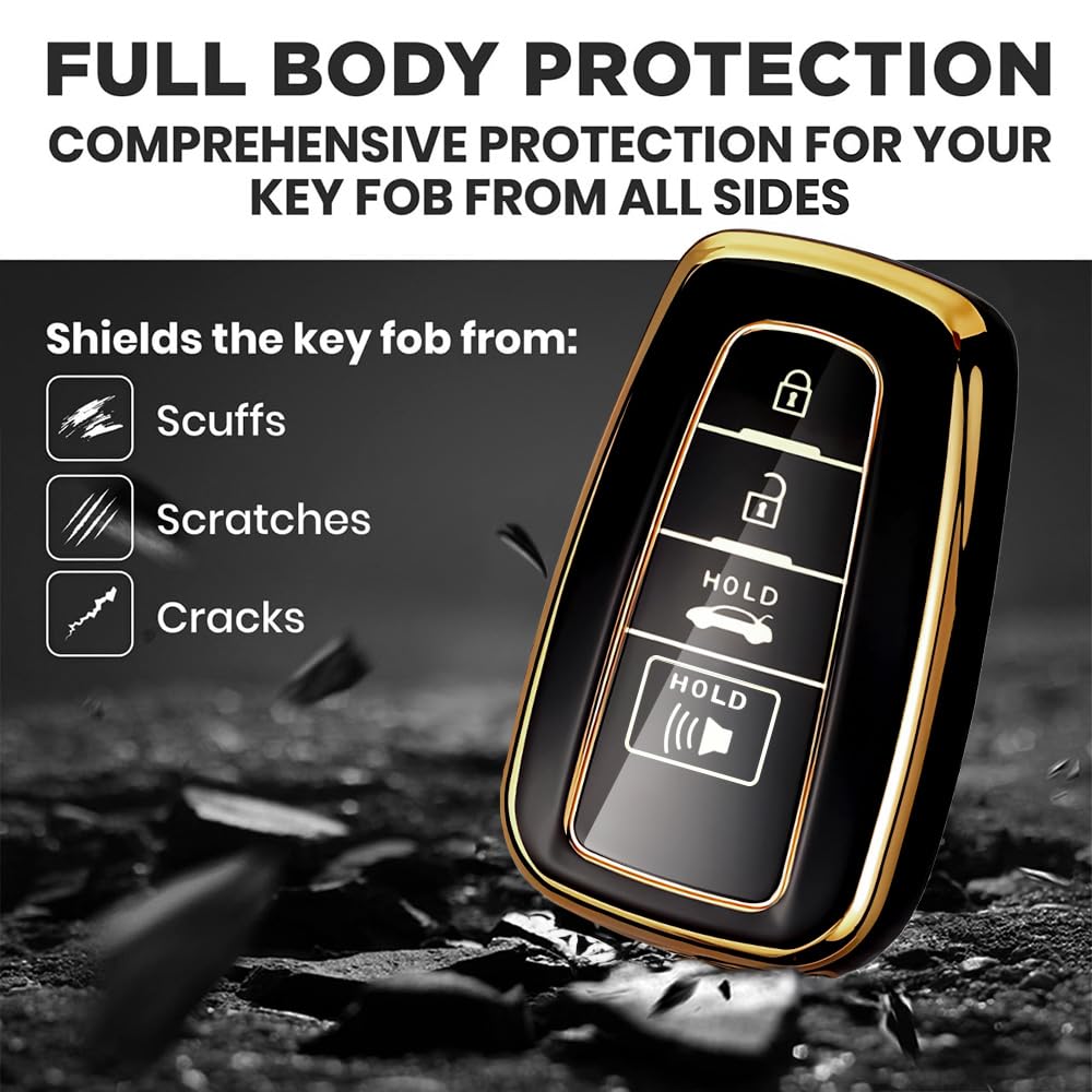 For Toyota Camry Key Fob Cover And Leather Keychain - Full Cover Key Case For Toyota Corolla, Rav4, Avalon, Prius, C-Hr - 2019-2