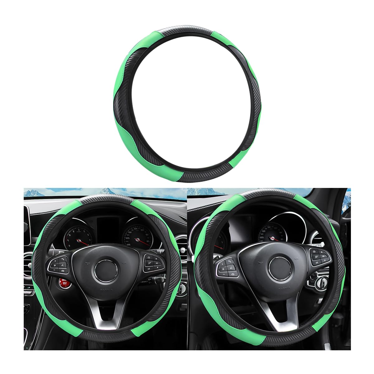 LoyaForba Car Steering Wheel Cover, Microfiber PU Leather Elastic Carbon Fiber Auto Steering Wheel Protector, Universal 15 Inch 