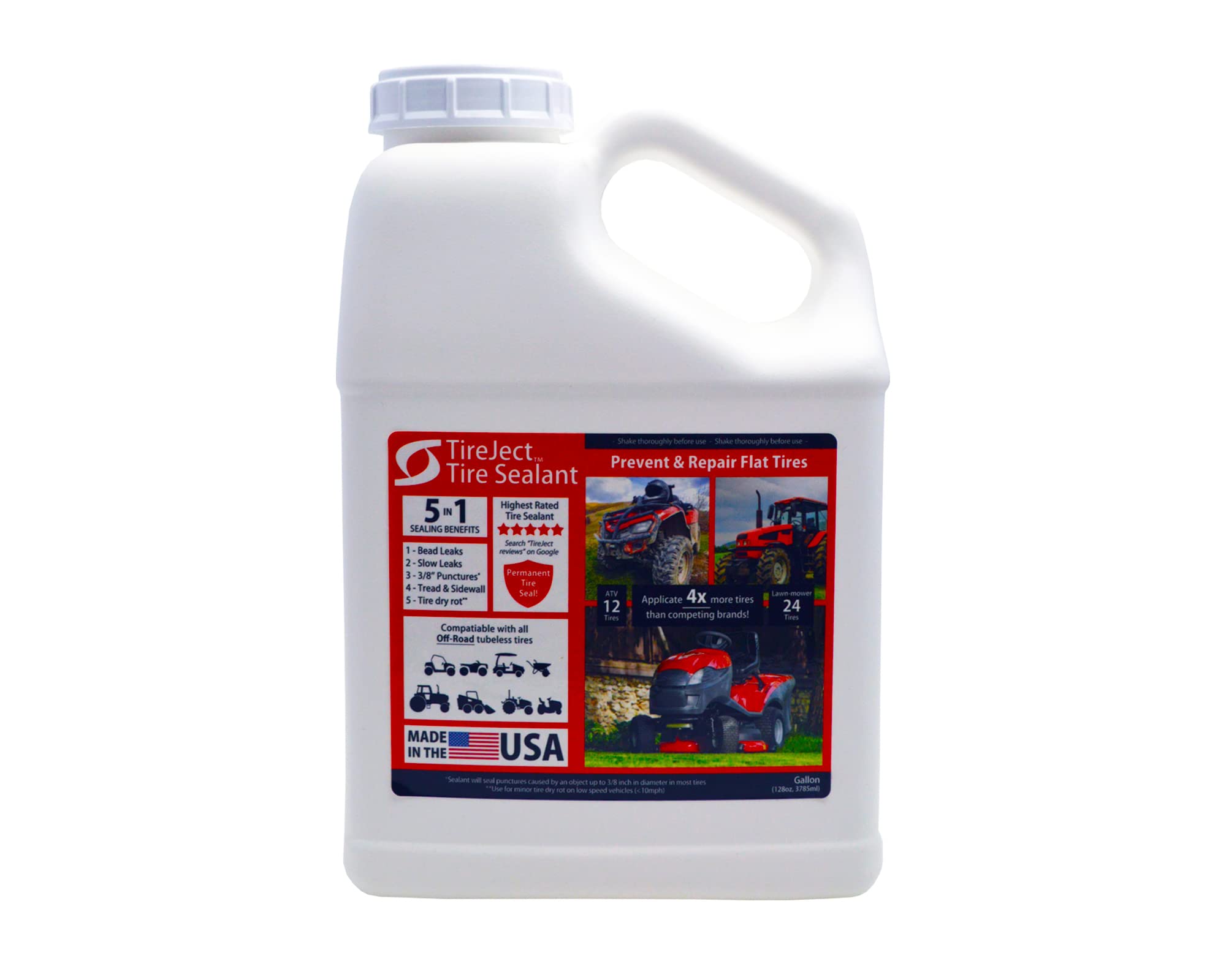 Tireject Off-Road Tire Sealant Refill (Gallon/128Oz Bottle) - Applicate 12 Atv Tires, Use 75% Less Sealant Per Tire