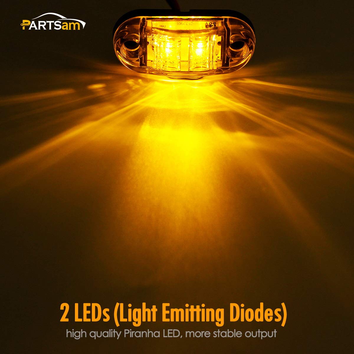 Partsam 4 Pcs 2.5Inch Oval Amber Lens 2 Diode Led Trailer Truck Clearance Side Marker Light