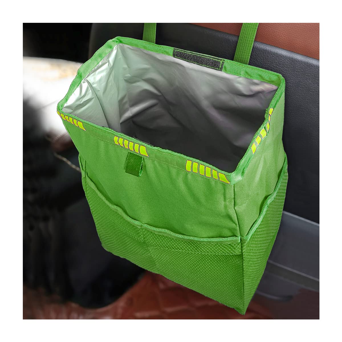 Fekey&JF Hanging Car Trash Can with Storage Pockets, Waterproof Leakproof Oxford Auto Garbage Bag, Multi-Use Organizer for Outdo