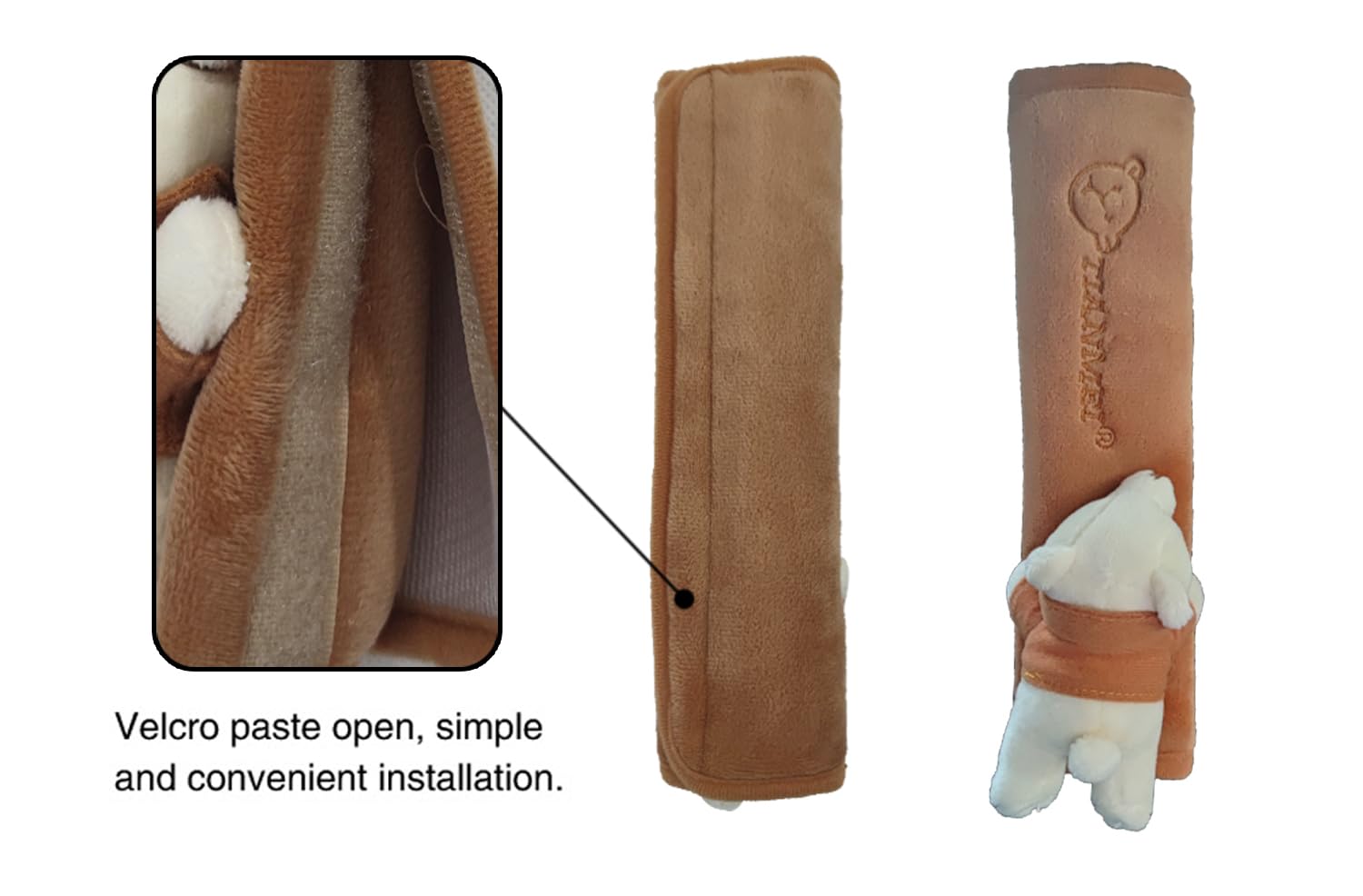 Tianmei 2Pcs Bear Doll Styling Faux Suede Car Seat Belt Strap Cover Shoulder Strap Pad (Brown Color)