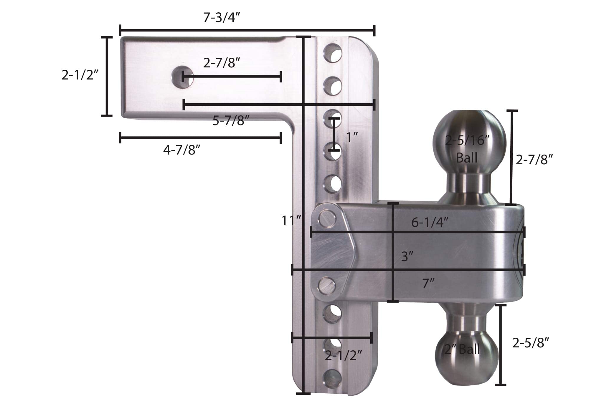 Weigh Safe Adjustable Trailer Hitch Ball Mount - 8 Adjustable Drop Hitch For 2.5 Receiver - Premium Heavy Duty Aluminum Trailer Tow Hitch W/ Stainless Steel Tow Balls (2 & 2 5/16) - 18,500 Lbs Gtw
