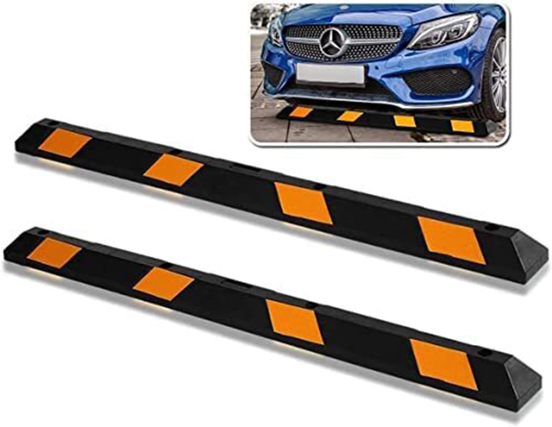 Zonetech Large Heavy Duty Rubber Parking Curb - 72    Premium Quality Auto Garage Wheel Stopper Professional Grade W/Yellow Refl