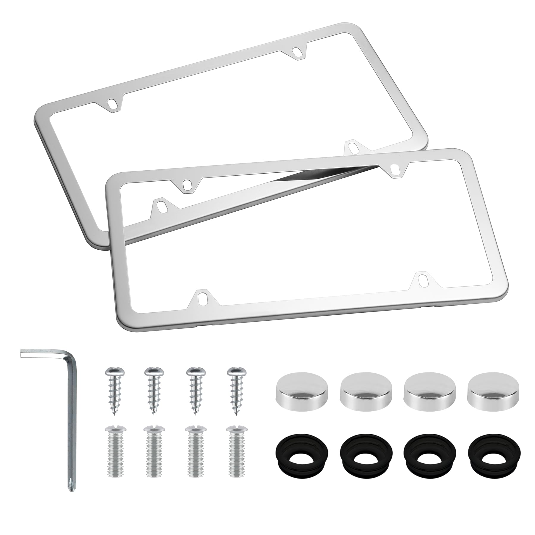 Livtee Chrome License Plate Frames, 4 Holes Stainless Steel License Plate Covers, 2Pcs Car License Plate Holder, Automotive Acce