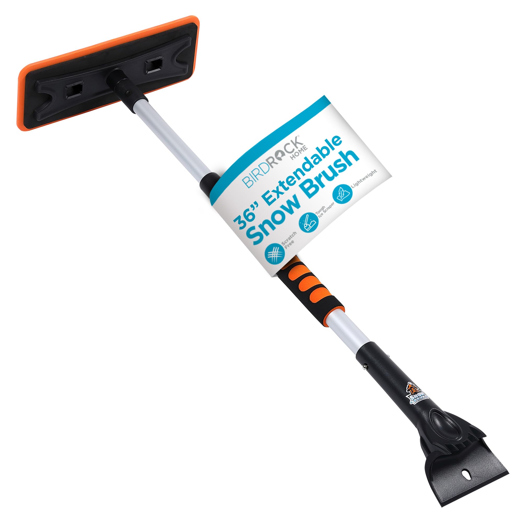 BIRDROCK HOME 36inch Extendable Snow Pusher Brush & Detachable Ice Scraper for Cars | Aluminum Grip for Car, Truck, SUV | Safe on A