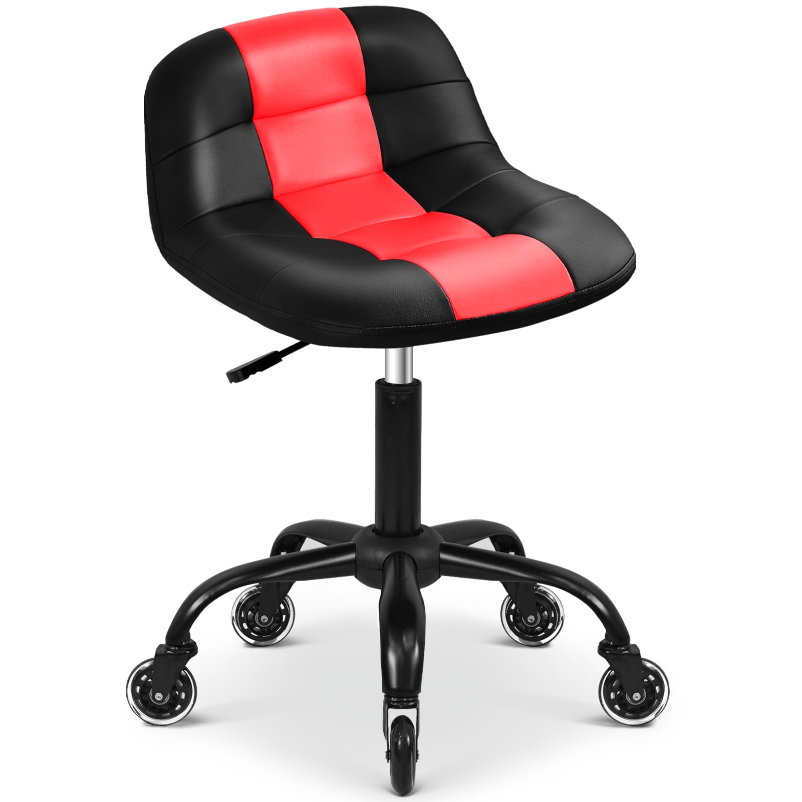 FreekyFit Rolling Shop Stool with Wheels, Rolling Short Stool with Back Support, 360 Swivel Garage Chair, Height Adjustable Chai