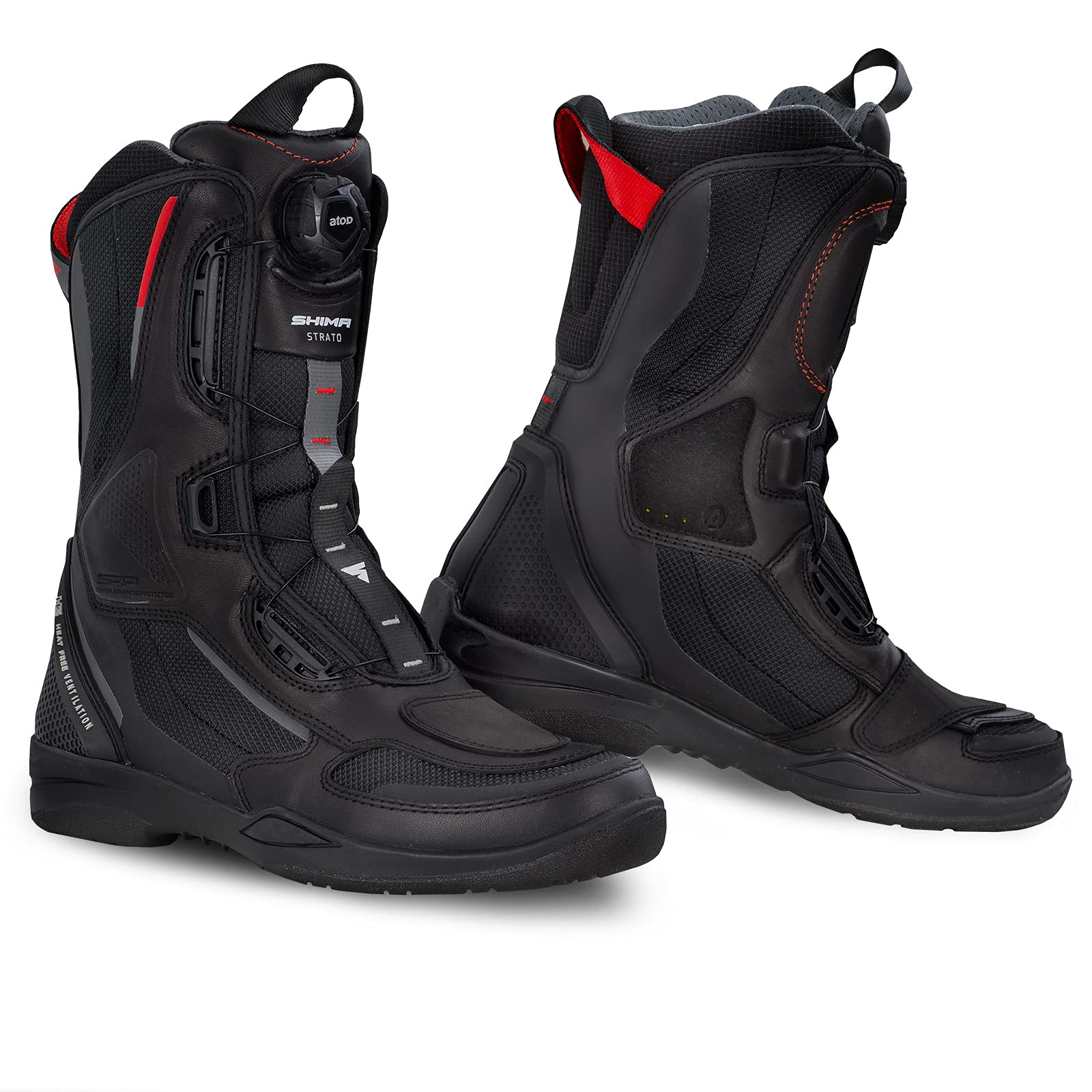Shima Strato Lady Motorcycle Boots For Women - Vented, Reinforced Lightweight Long Biker Riding Boots With Atop Fast-Closure System, Ankle Protection, Non-Slip Sole, Reflective Panels (Black, 5,5)