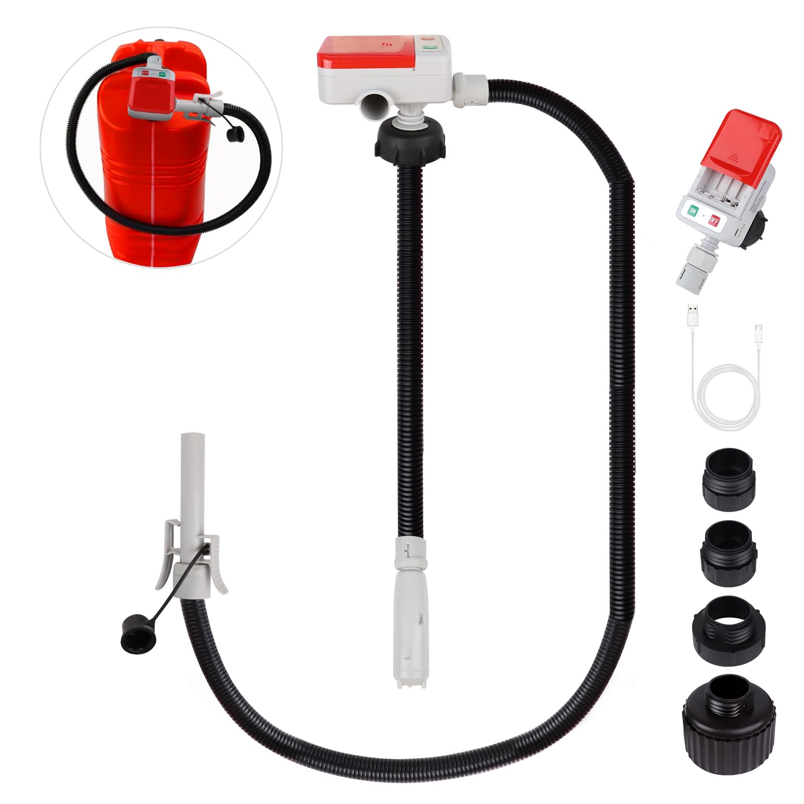Fuel Transfer Pump (3.2GPM) with Auto-Stop Sensor, 51 Hose Automatic Gas Pump Transfer with 4 Gas Can/Racing Can Fittings, USB a