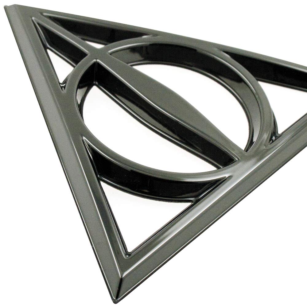 Fan Emblems Deathly Hallows Car Emblem - Harry Potter Symbol 3D Auto Badge - Color: Black Chrome - Size: 3.7 X 3.2 X 0.2 Inches