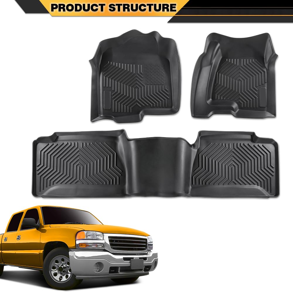 G-PLUS TPE Floor Mats for 1999-2007 Chevy Silverado/GMC Sierra, Black, 3PCS All Weather Liners, Fits Extended Cab Trucks