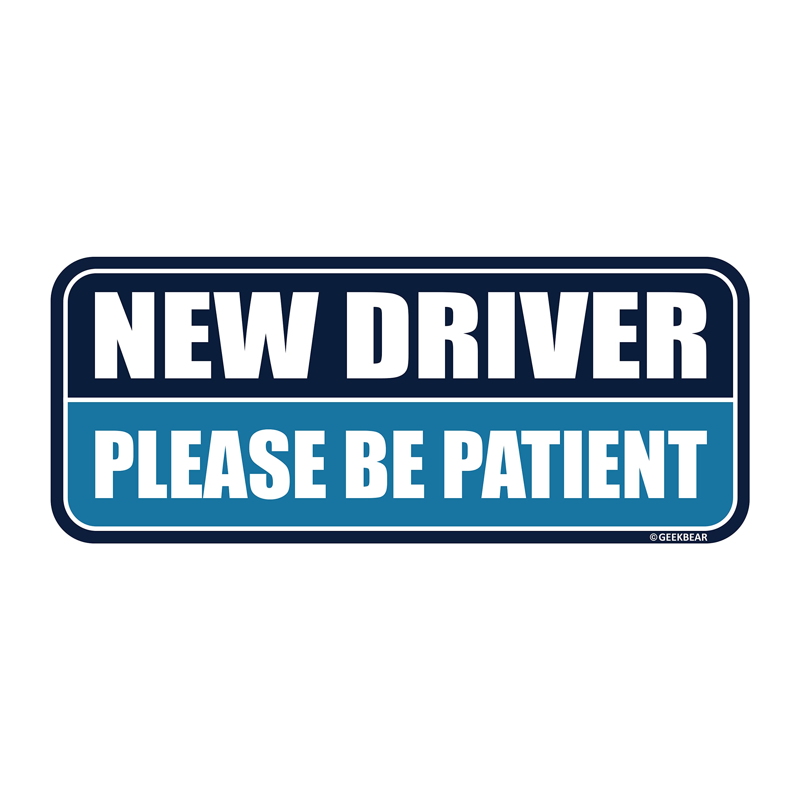 Geekbear New Driver Magnet For Car (Navy/Blue) - Student Driver Car Magnet - Rookie Or Novice Driver Magnet Reflective Bumper Safety Sign - Please Be Patient Warning Vehicle (1 Pack)