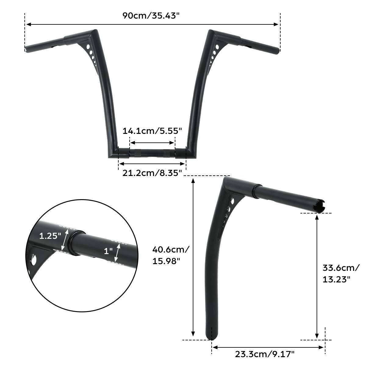 XFMT 16" APE Hangers Bar for Harley - Black Iron Batwing Handlebar, Model XF-161006-MT