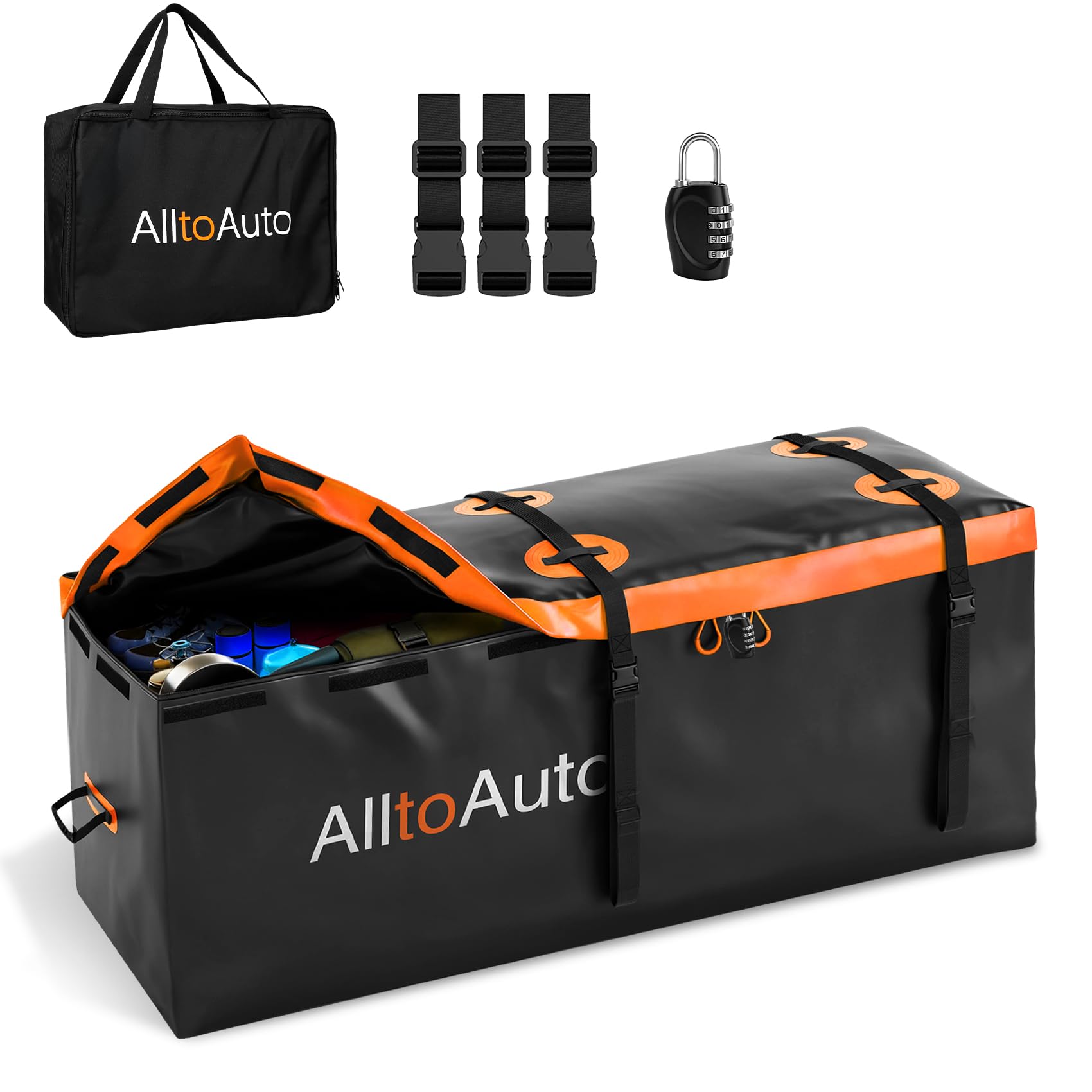 AlltoAuto 20 CuFt Waterproof Cargo Bag for Hitch Carrier | 60x20x29 Trailer Hitch Cargo Carrier | Weatherproof Truck Bed Storage