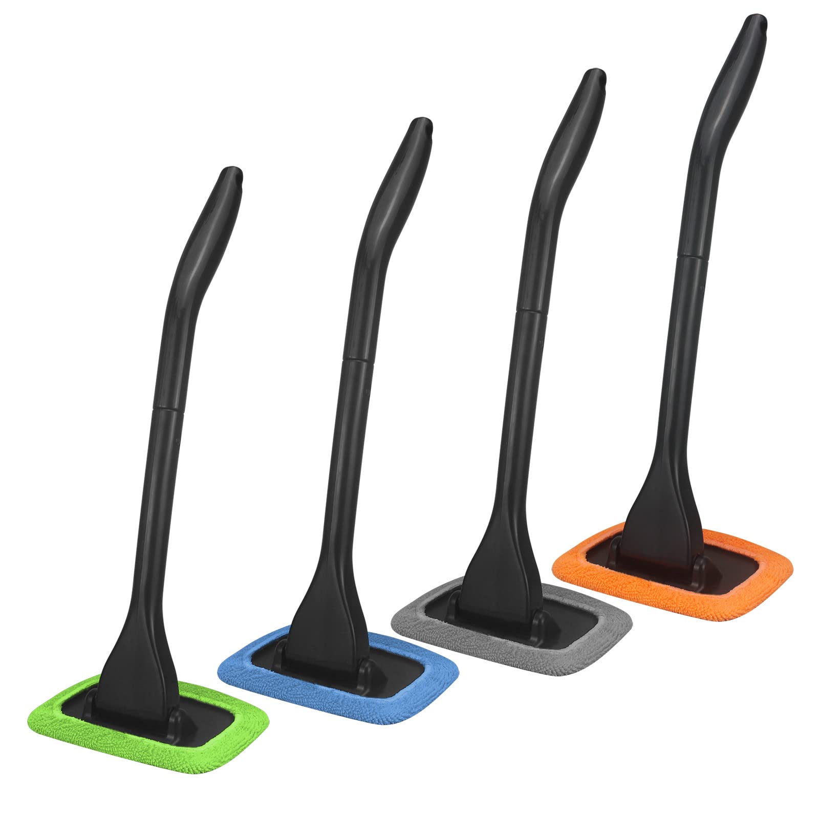 SoSickWithIt Car Cleaning Tool Set - Microfiber Window Cleaner with 4 Washable Cloth Pads, Extendable Handle, and Spray Bottle, Black, 6 Piece Set