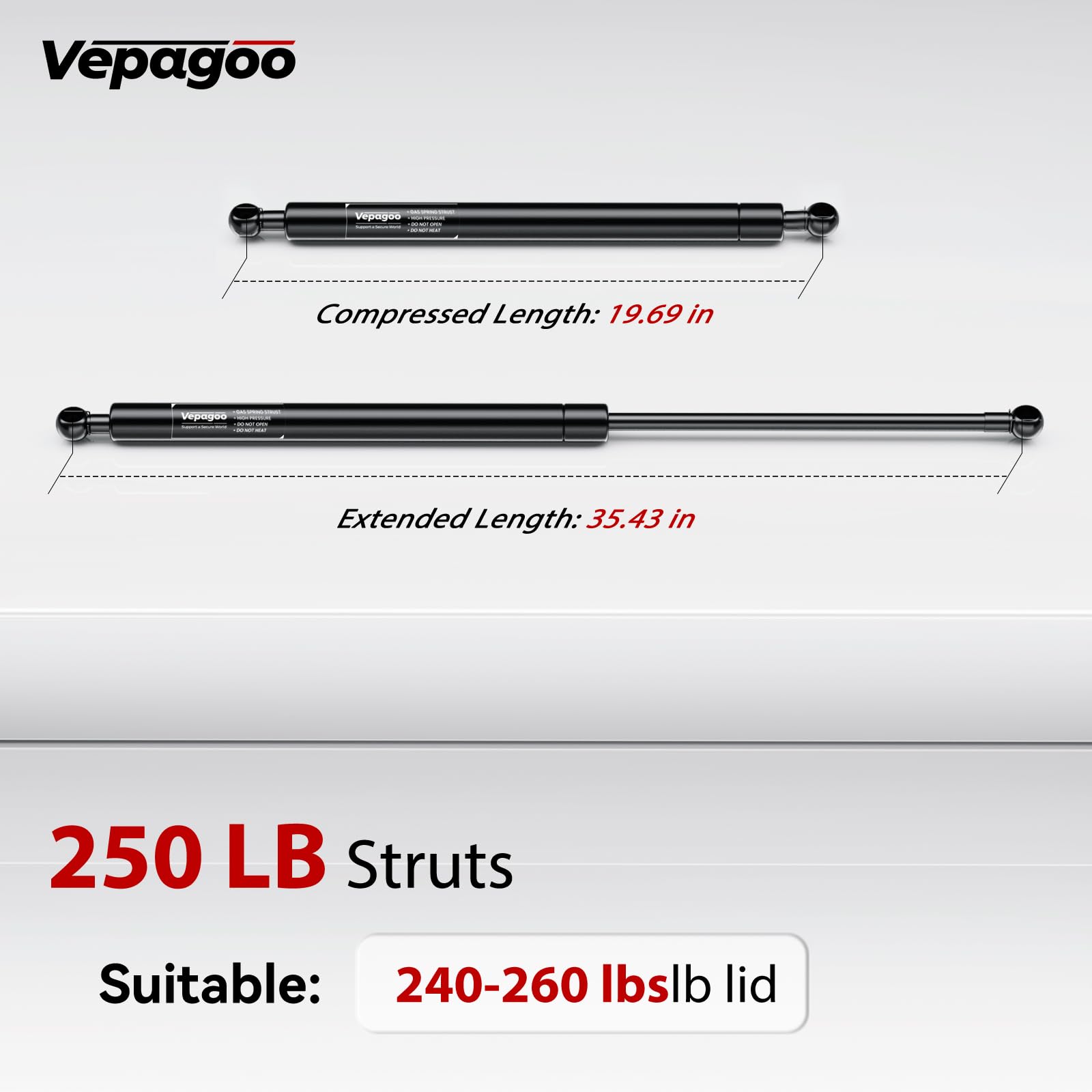 Vepagoo 35 Inch Gas Strut 250Lb/1112N Heavy Duty Lid Gas Struts Shock Lift Support Spring For Tonneau Cover Rv Kitchen Door Truc