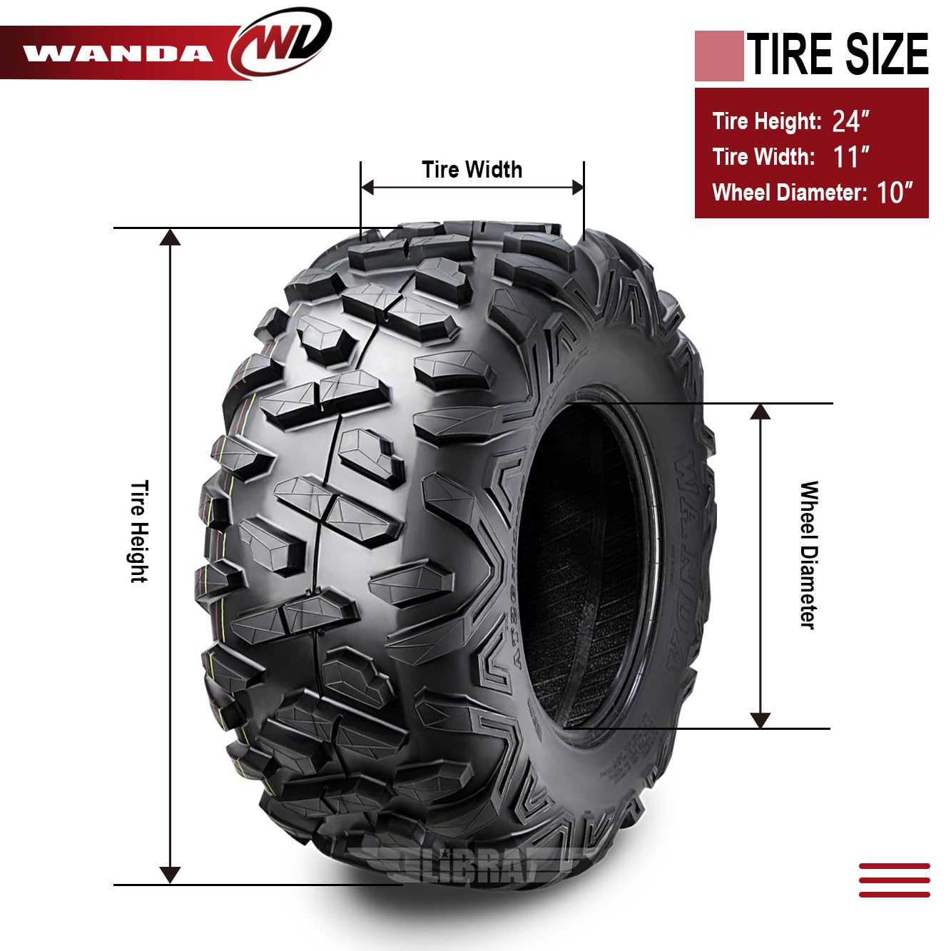 Wanda Set 4 Utv Atv Tires 24X11-10 24X11X10 6Pr Bighorn Style