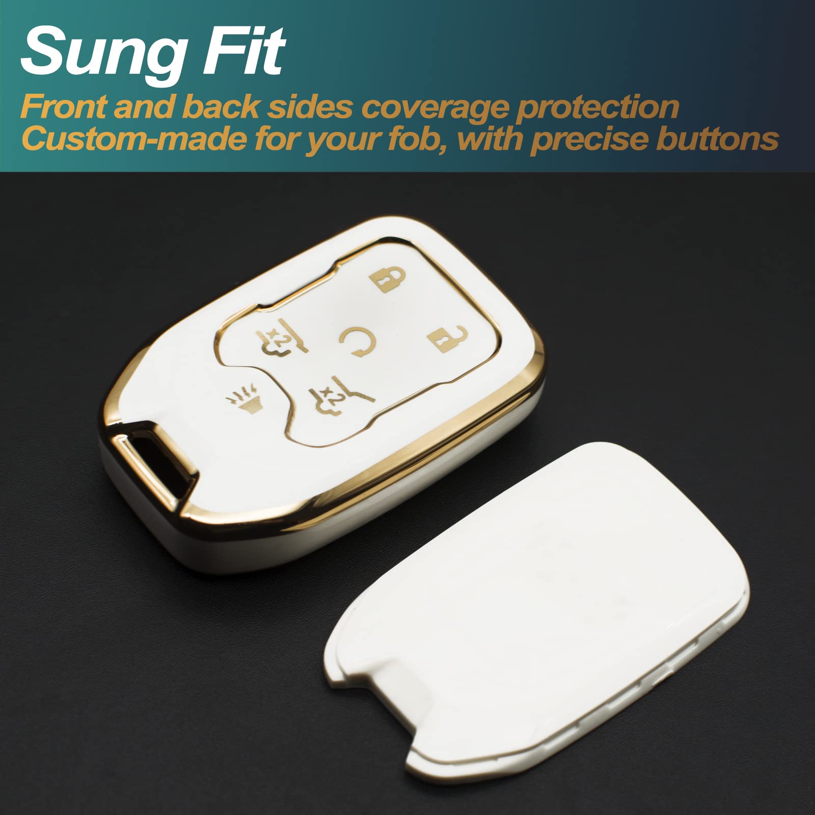 FEYOUN Key Fob Cover for Chevy/GMC, Smart 6 Buttons, TPU Protection, Universal Size, White