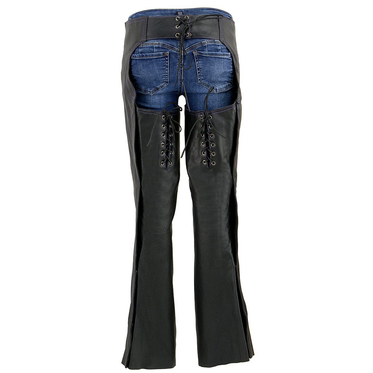 Milwaukee Leather Chaps for Women Black and Purple Low-Rise Waist- Double Buckle Reflective Embroidery Motorcycle Chap- ML1187 -