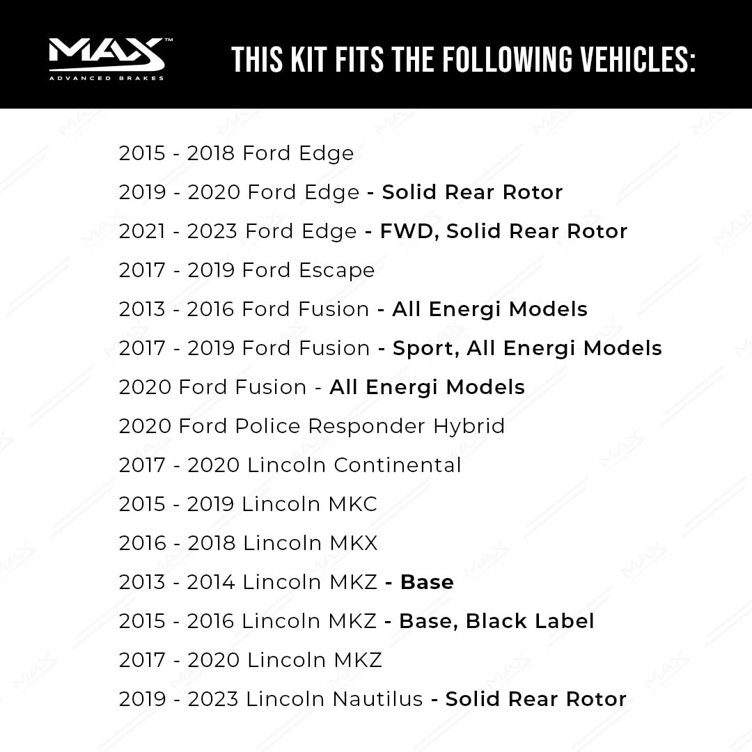 Max Advanced Brakes Rear Brake Kit For 2015-2018 2019 2020 2021 Ford Edge 2017-2019 Escape Fusion Lincoln Mkx Mkz Replacement Geomet Coated Oe Disc Brake Rotors And Ceramic Brake Pads