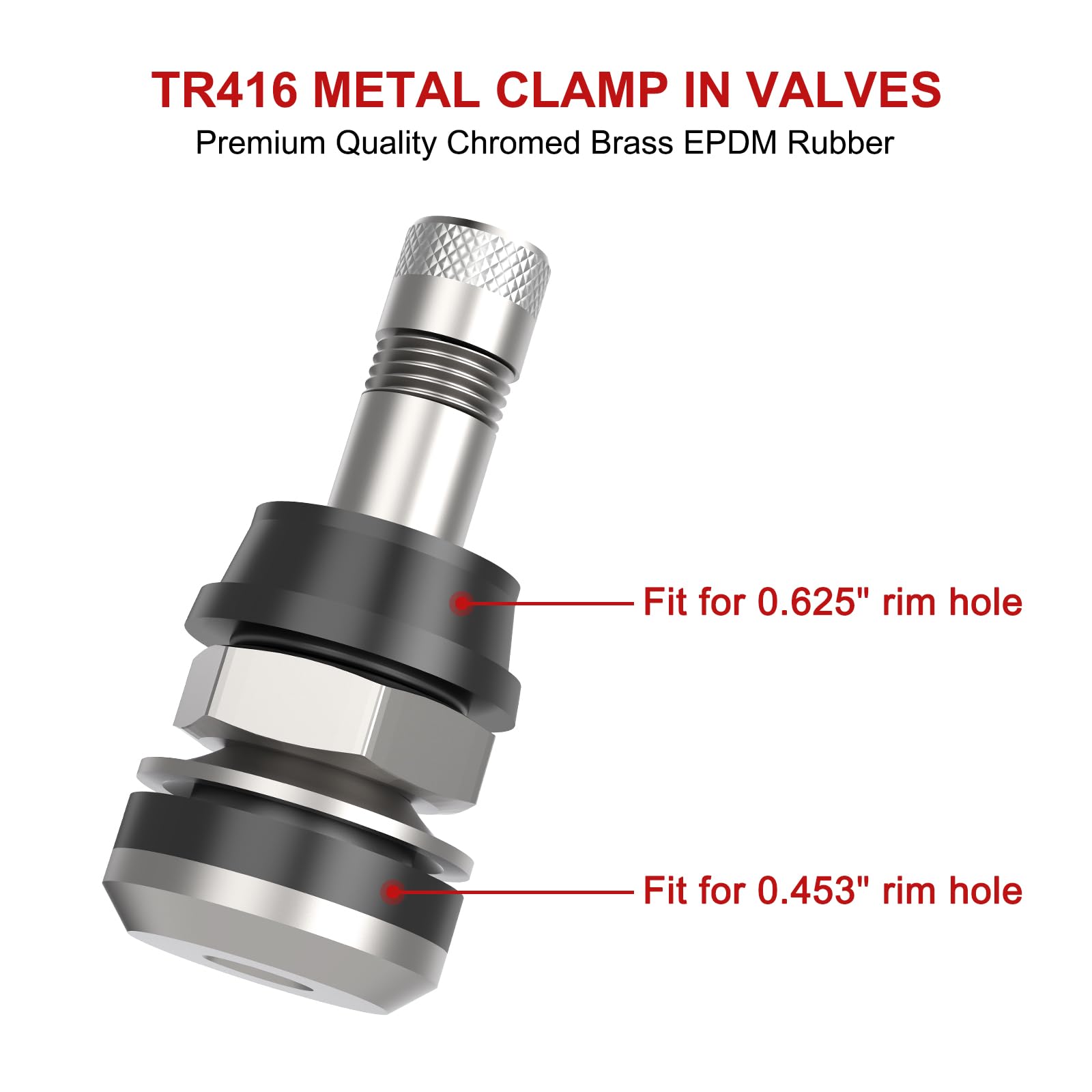 Sunsoul Tr416 5Pcs Metal Valve Stems Outer Mount Fits .453'' & .625'' Rim Holes, Silver, High-Pressure Clamp-In Tire Valves