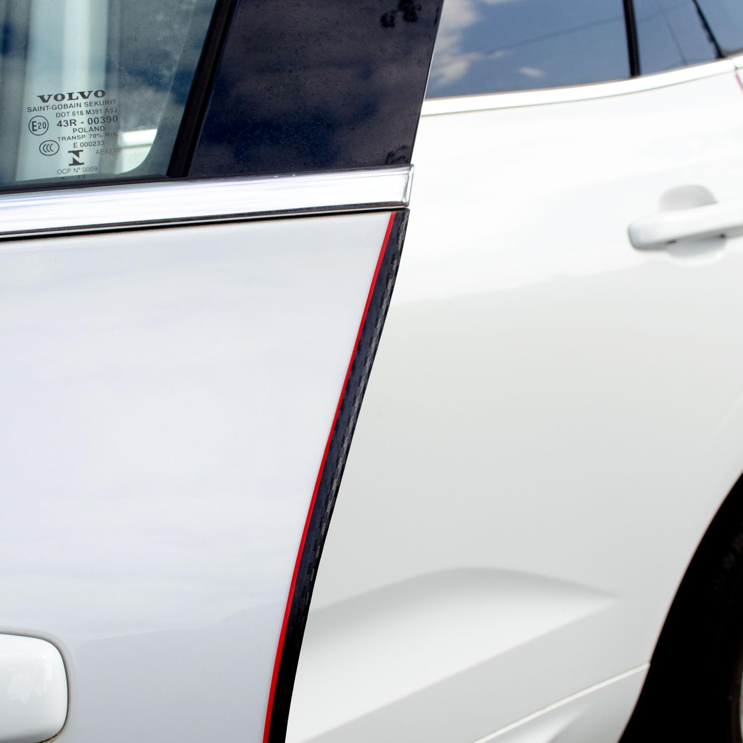 Cowles Carbon Fiber Edge Trim, 18 ft Flexible Door Edge Guard for Cars, PVC with Red Accent, Model T5607