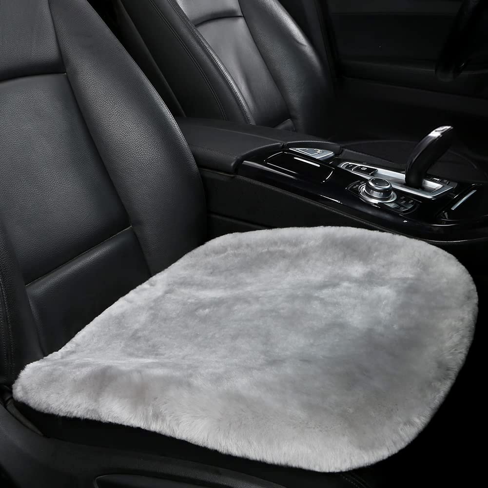 Llb Genuine Sheepskin Car Seat Cushion Seat Covers For Cars Trucks Suv Comfort Seat Protector Pad For Car Driver Seat Car Accessories For Women Office Chair Car Decor (Grey, Front Seat Cushion-1 Pc)