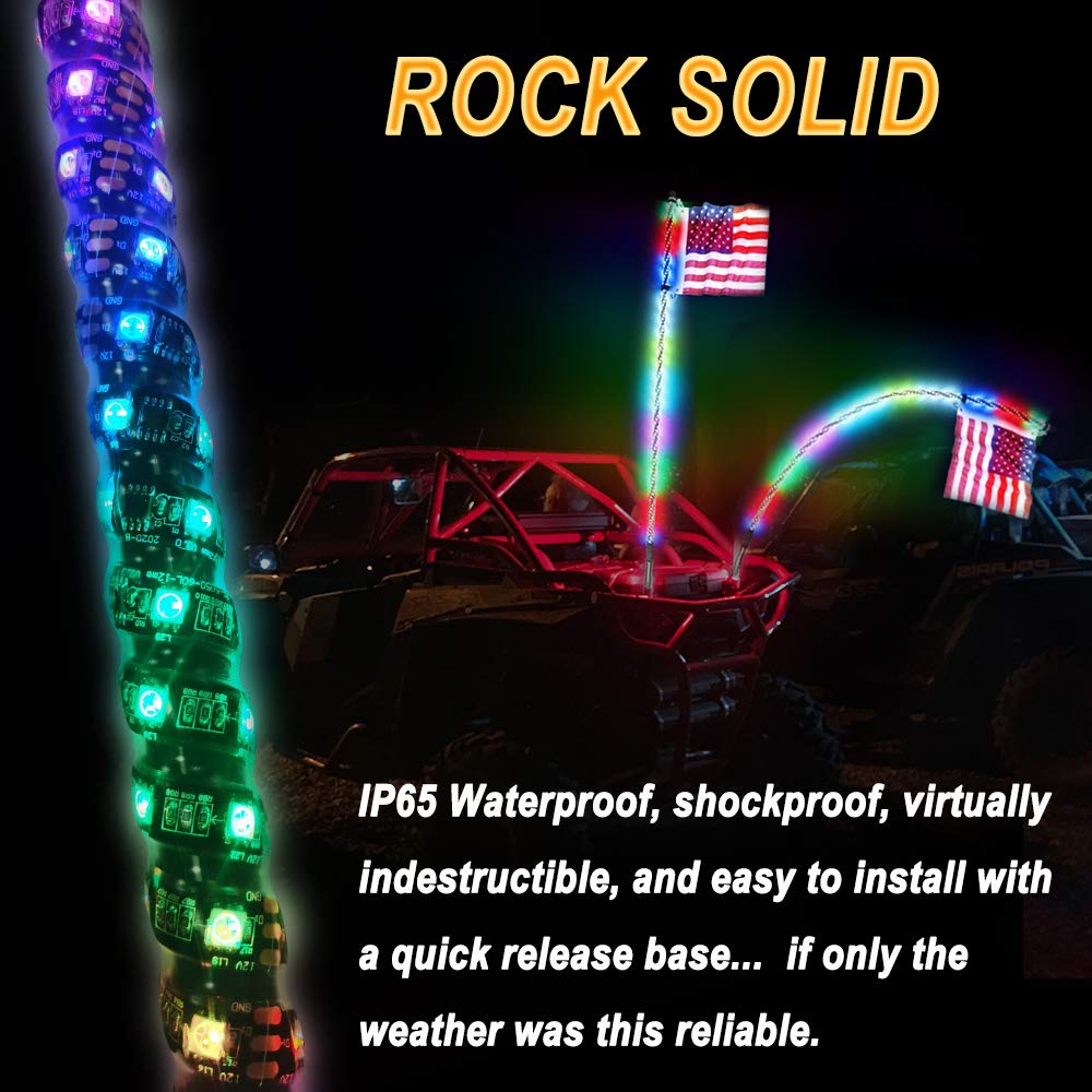Beatto 5Ft(1.5M) Rf Remote Control Rgb Led Whips Light With Dacning/Chasing Light Led Antenna Light For Off- Road Vehicle Atv Ut