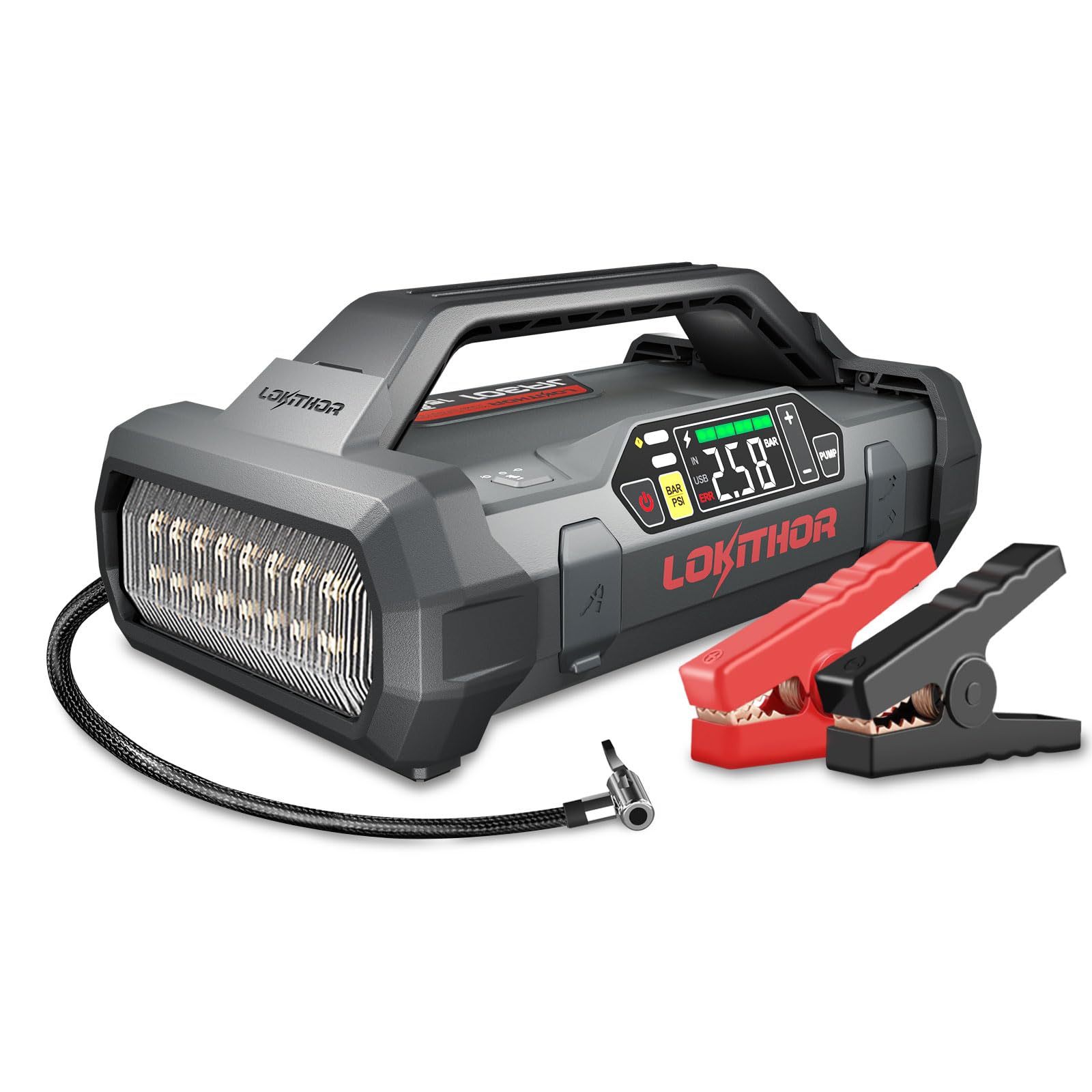 Lokithor Ja301 Jump Starter With Air Compressor, 2000Amp 12V Portable Car Battery Booster Pack For Upto 8.0L Gas Or 6.0L Diesel,