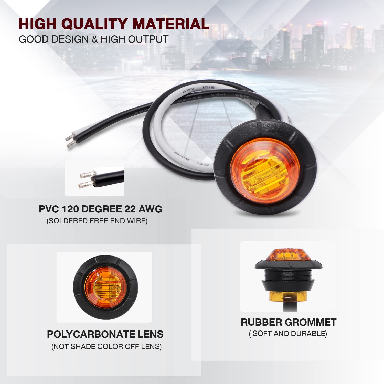 Tmh 3/4 Inch Mount 10 Pcs Amber Led Clearance Bullet Side Led Marker Lights For Trailer Truck Rv Car Bus Van (Pack Of 10)