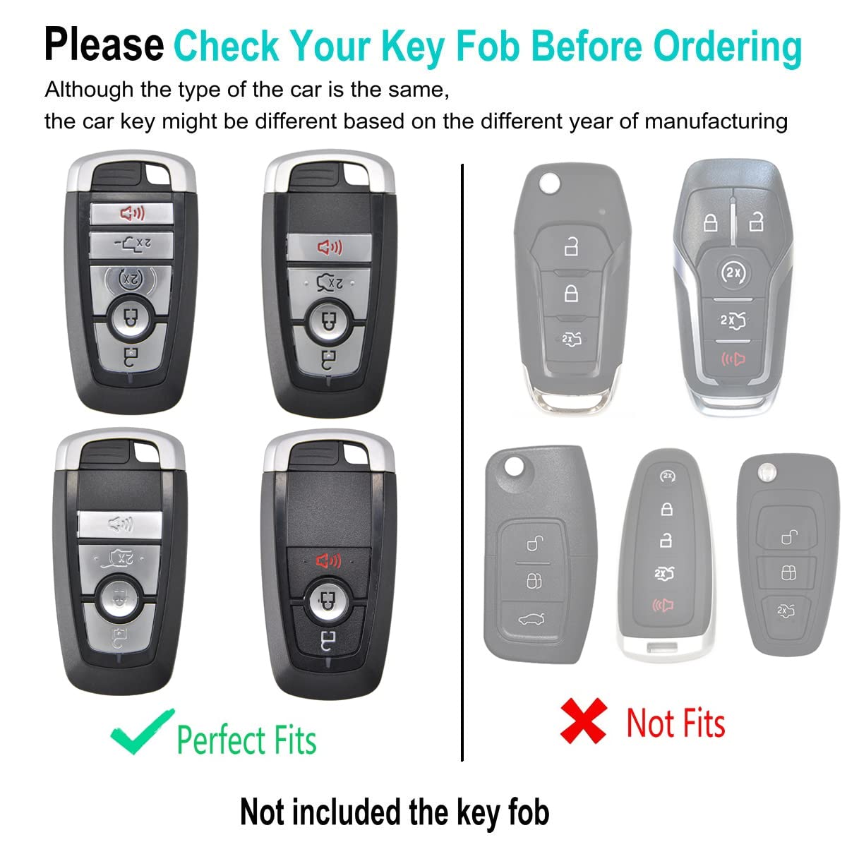 Yonufi For Ford Key Fob Cover Keychain Leather Car Smart Key Case Protector Holder Compatible With 2017-2024 Bronco Escape Musta