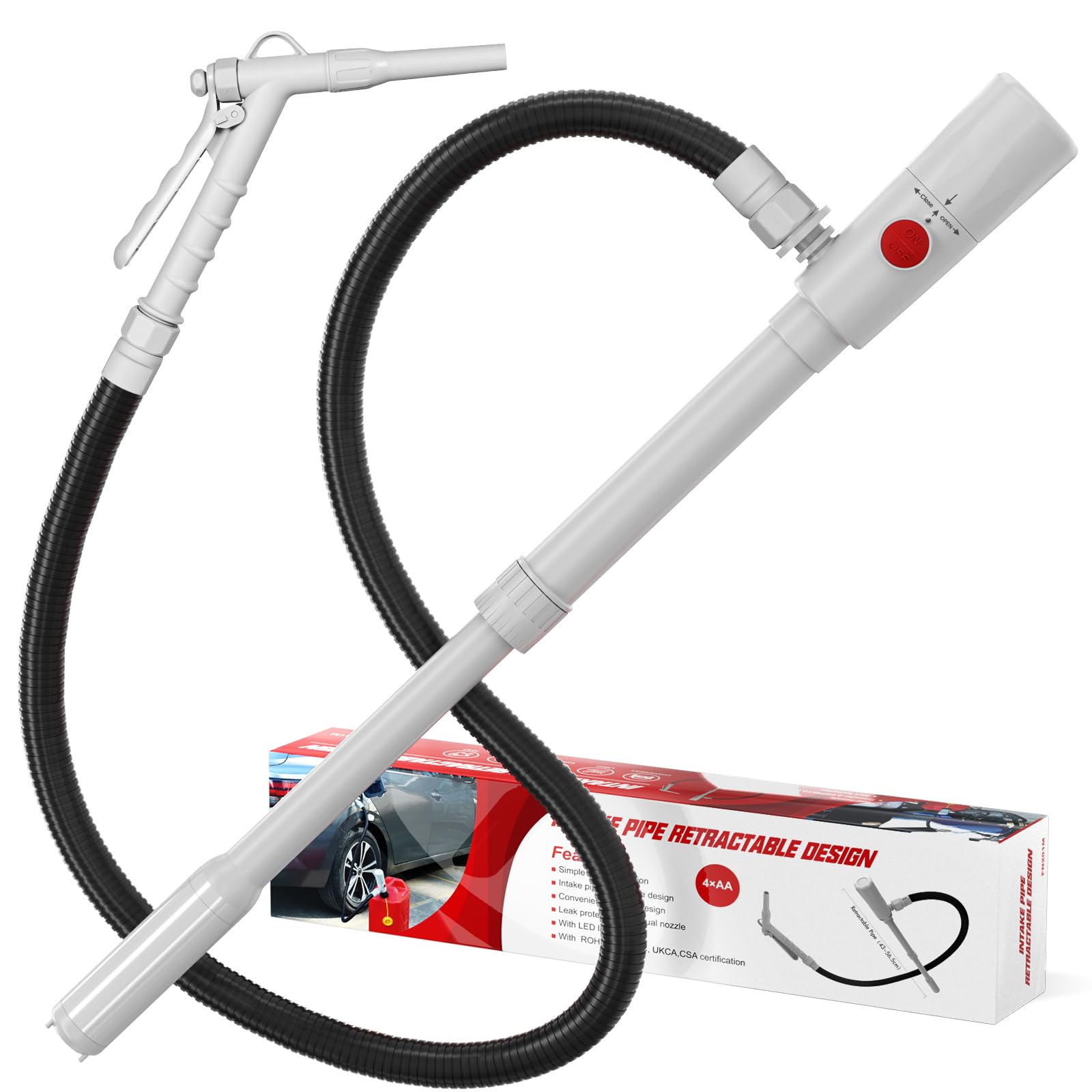 anngrowy Fuel Transfer Pump Battery Powered with Auto-Stop/Hand Trigger Nozzle, Gas Can Pump Transfer with 3.2/2.8 GPM, 51/53.7 