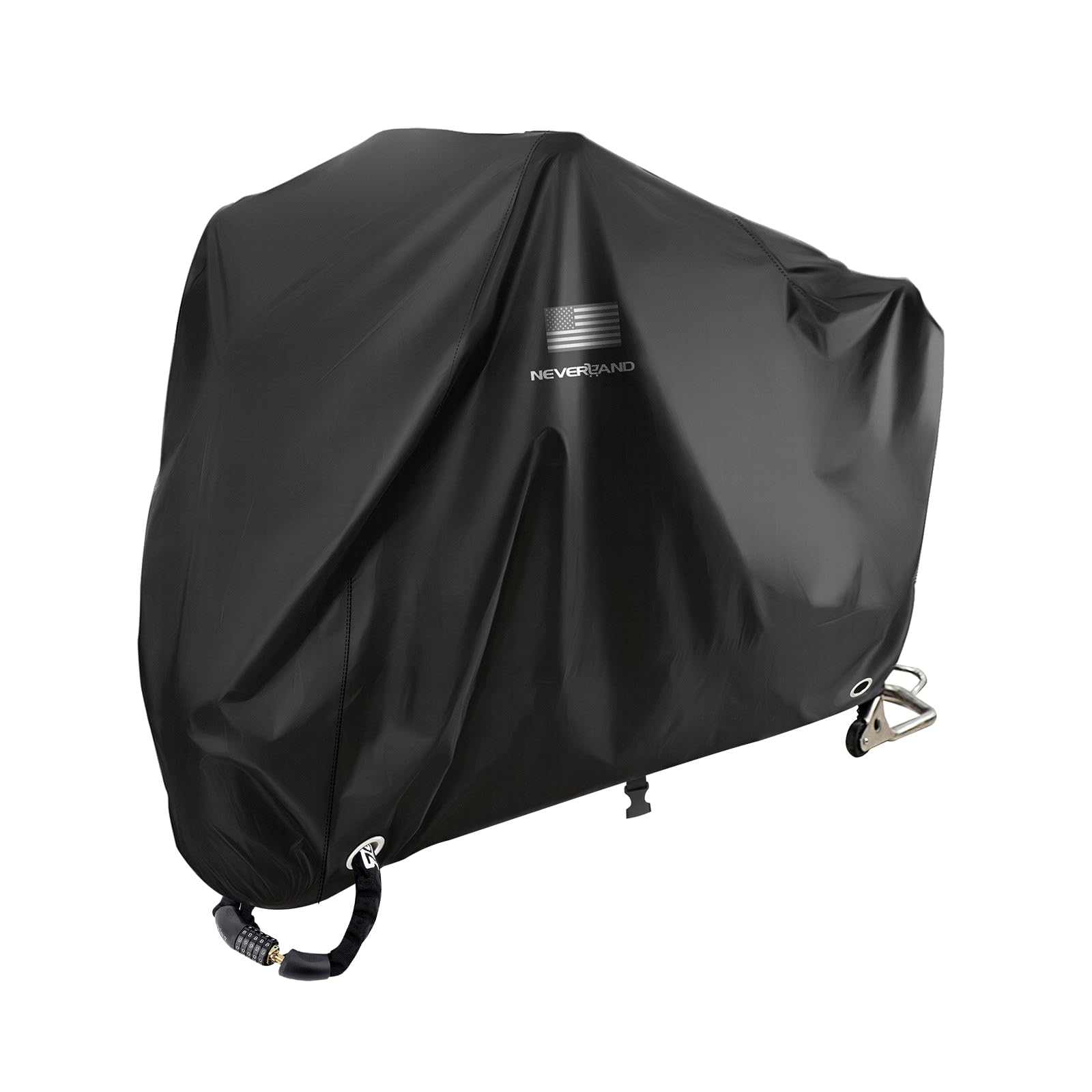 NEVERLAND Motorcycle Cover Waterproof Outdoor - Black Heavy Duty Scooter Cover, Motorbike Cover with Refletive Logo, Lock-Hole, 