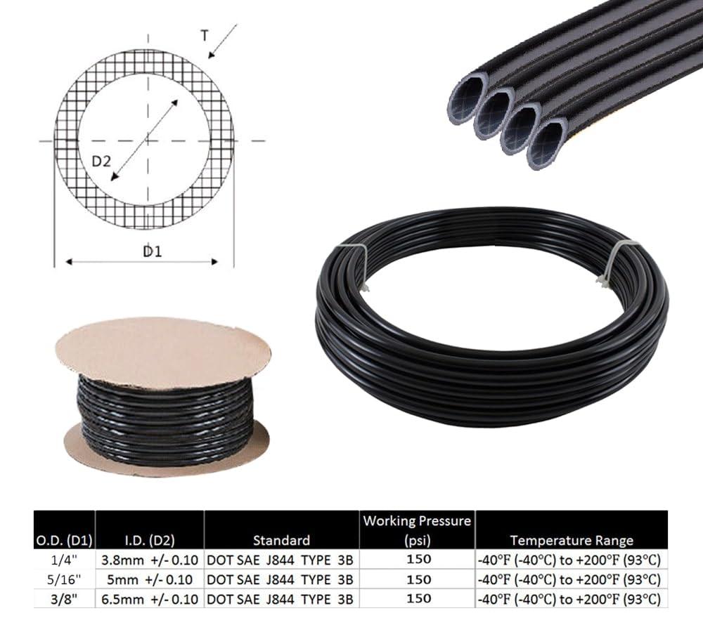 Mytee Products 1/4'' Od X 500' Black Sae J844 Nylon Air Brake Tubing Dot Approved | Pneumatic Nylon Air Line Hose For Air Brake