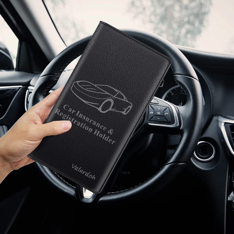 Valardoh Premium Car Document Holder, Vinyl, Black, Model V-QCWJJ-BK001, for Registration & Insurance Cards, Driver License