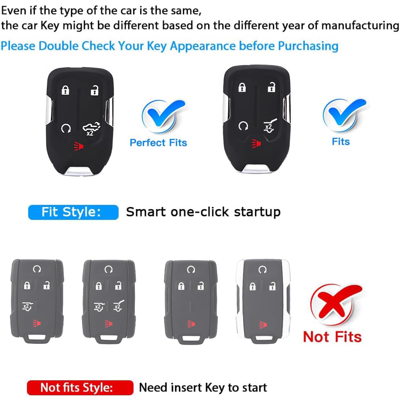QBUC for GMC Key Fob Cover with Keychain,5 Button Soft TPU GMC Key Fob Cover,Fit for GMC Acadia Sierra Terrain and Chevy (blue,