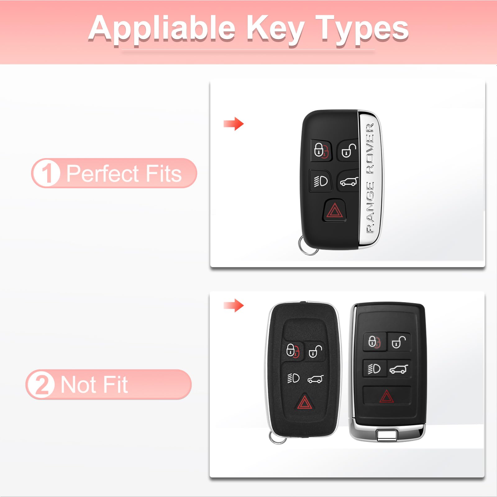 Pangpai Pink Key Fob Cover for Land Rover Jaguar, Soft TPU Key Case Protection with Bling Keychain Fit for Evoque Velar Sport Di