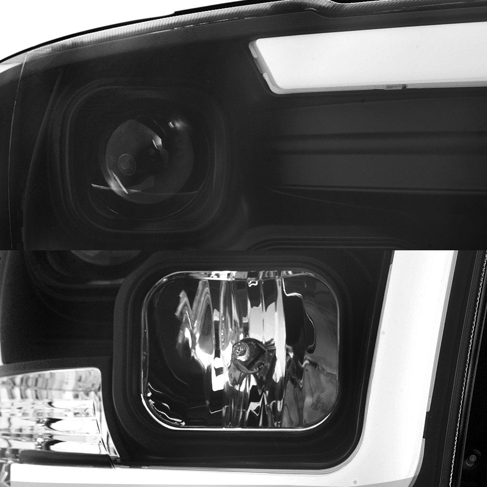 AKKON LED Tube Black Projector Headlights for 2009-2018 Dodge Ram 1500 2500 3500 Truck - Left & Right Replacement