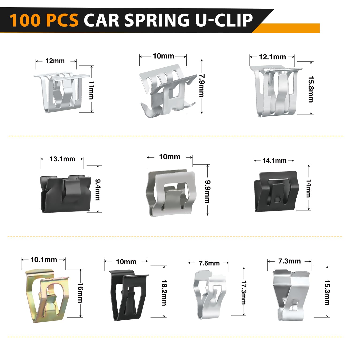 GOOACC Metal Trim Clips, 100Pcs Spring Moulding Fasteners, Compatible with VW Audi GTI, Jetta, Passat, Model GRC-354